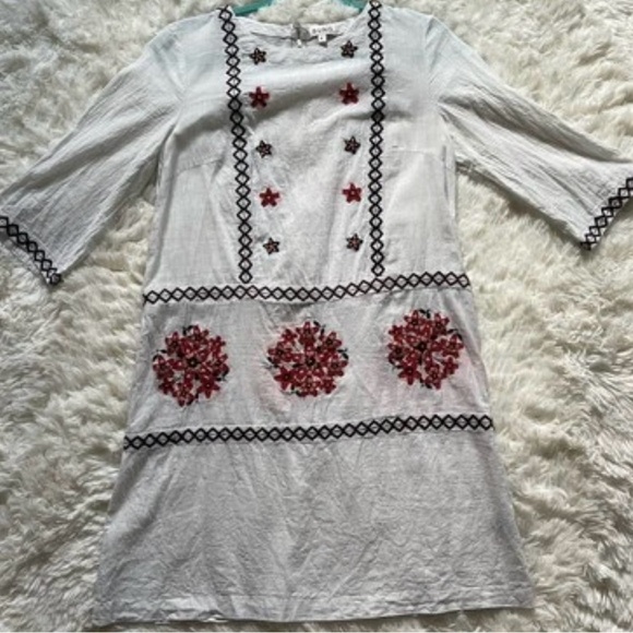 Suno White Embroidered Tunic Dress Boho Cottagecore Floral Appliqué Size 6 - Picture 4 of 14